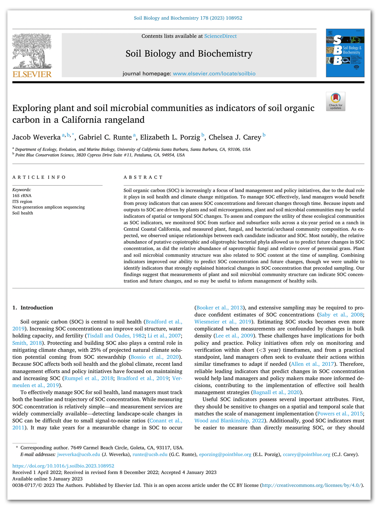 New Point Blue Report: Plant and Microbial Indicators of Soil Carbon