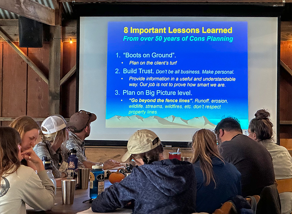 Indoor instruction at RCD conservation training at TomKat Ranch