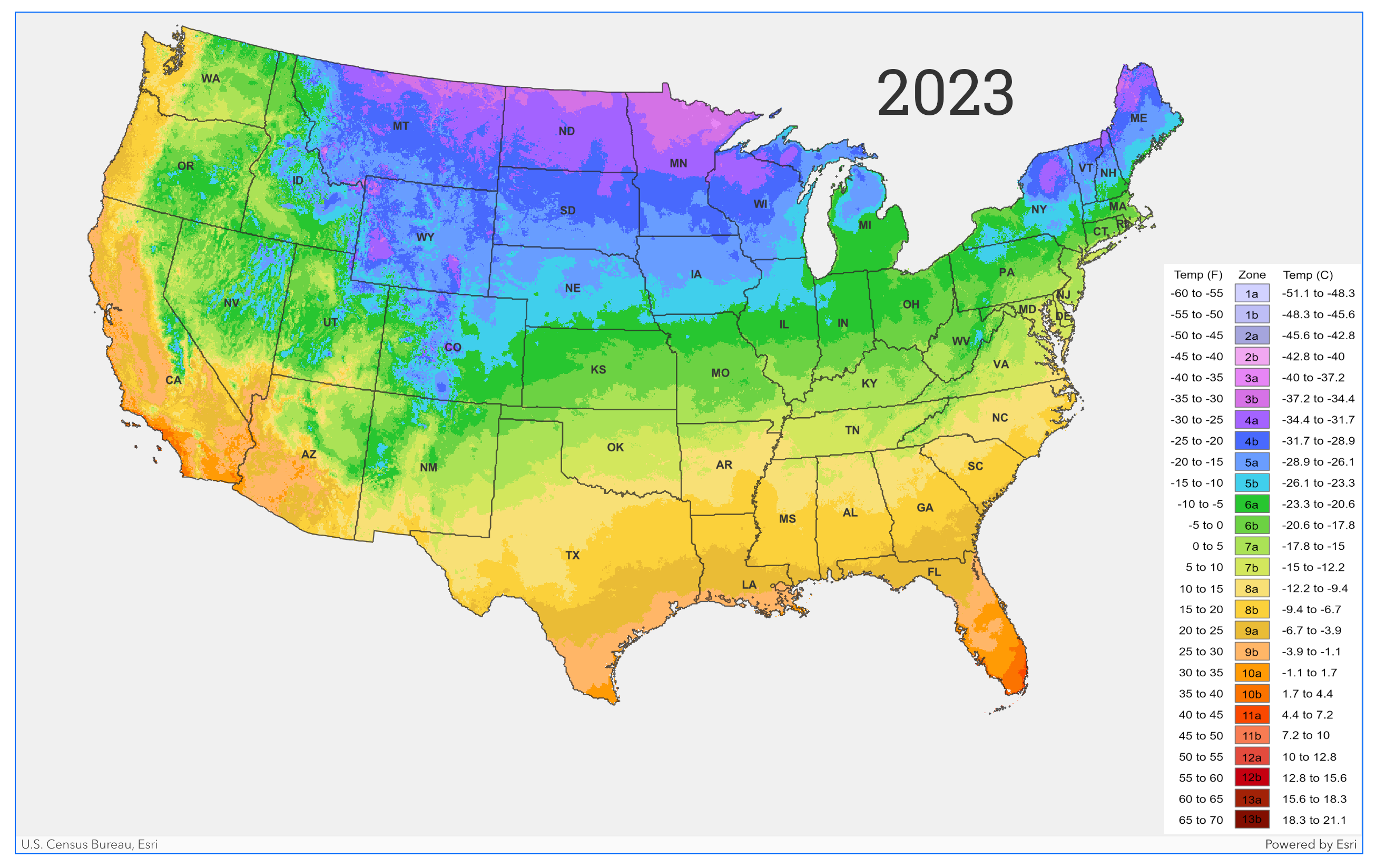 USDA Plant Hardiness Zone 2023 Map