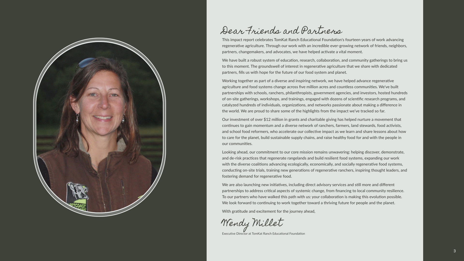 TomKat Ranch Impact Report - Letter from the Director, Wendy Millet