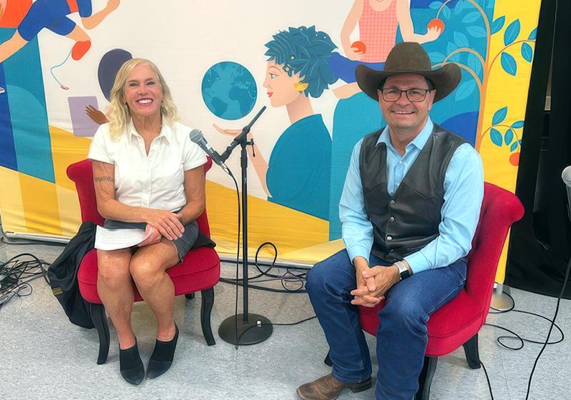 Kat Taylor with Zach Ducheneaux, former Administrator, USDA Farm Service Agency, at the SOCAP Global Conference.