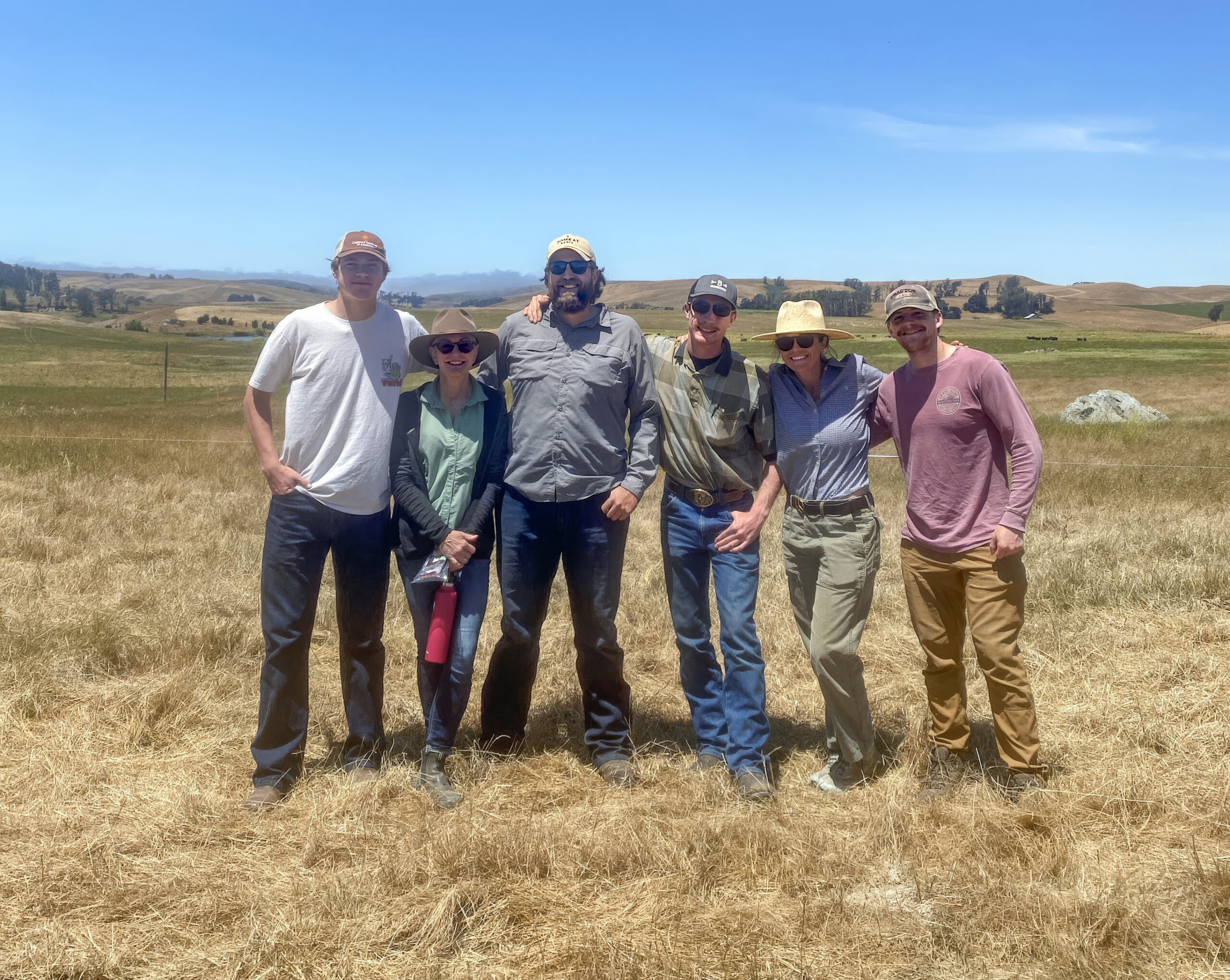 TomKat staff and interns spent part of a sun-filled day at Stemple Creek Ranch, diving into the business of ranching with owner/operator Loren Poncia and wholesale account manager Maddie Young. From left to right: Seamus Wille, Kathy Webster, Dakota Glueck, Hunter Fontana, Shannon Waldron, and Kelly Carmichael.