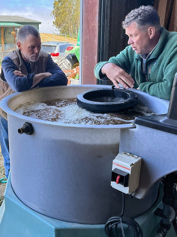 To improve larger areas of grazing across the ranch, we have used a commercial product: Growing Solutions Compost Tea Systems produces a consistent, highly microbial tea at scale.