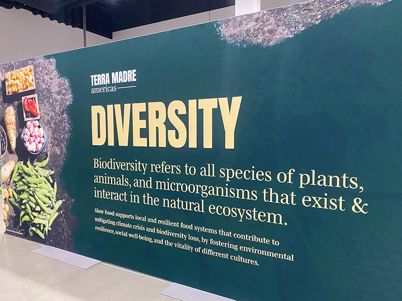 A mural celebrating biodiversity is featured at Terra Madre Americas, the Slow Food network for food communities, held in Sacramento, California.
