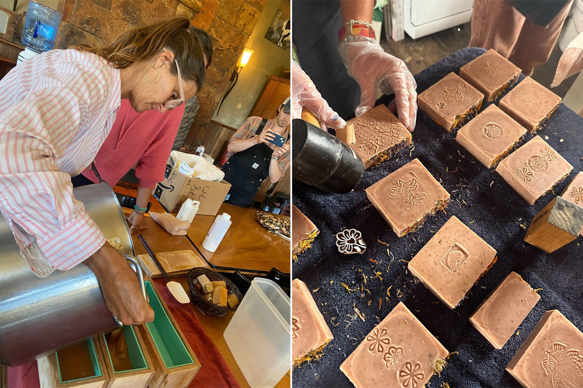 Courtney Woodrow, owner of Gaia Essentials in Pescadero, shows TomKat Ranch interns how to make fragrant soaps from our LeftCoast GrassFed beef tallow as one way to use a whole carcass. Photos by Kathy Webster.